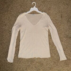 Zara Cream Long Sleeve V-Neck Top